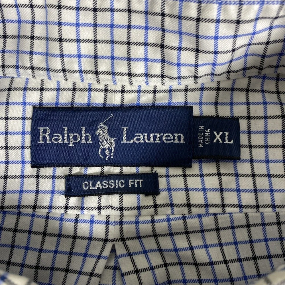 Ralph Lauren Men's XL Classic Fit Blue Black Check Plaid Button Down Pony